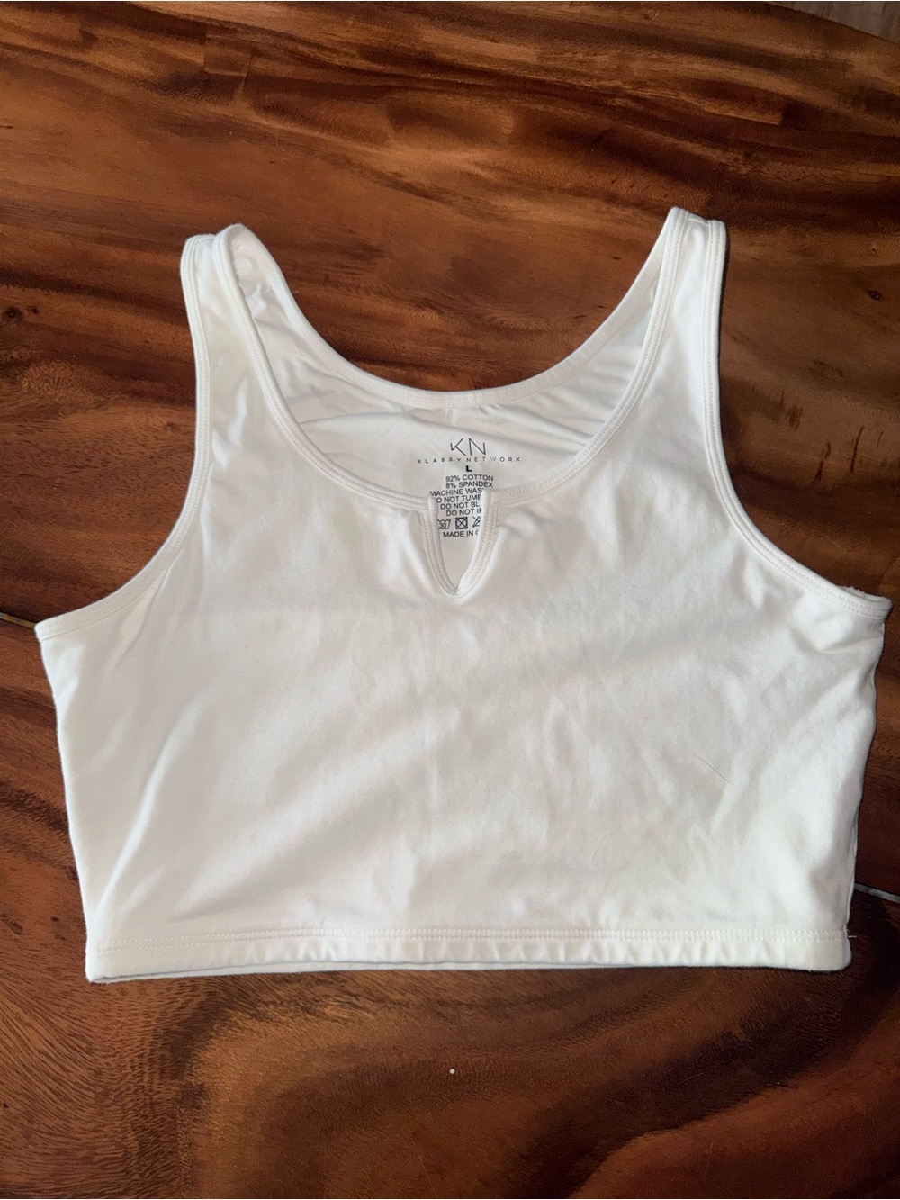 Klassy Network White Notch-Neck Crop Tank